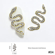 Load image into Gallery viewer, 2pcs Diamond Alloy Snake Nail Art Jewelry Three-dimensional Nail Diamond Jewelry Shiny Metal Nail Art Decoration Nail Ornaments

