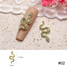 Load image into Gallery viewer, 10pcs Small Alloy Snake Nail Art Jewelry Retro Exquisite Three-dimensional Metal Snake Nail Ornaments Nail Art Decoration
