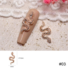 Load image into Gallery viewer, 10pcs Small Alloy Snake Nail Art Jewelry Retro Exquisite Three-dimensional Metal Snake Nail Ornaments Nail Art Decoration
