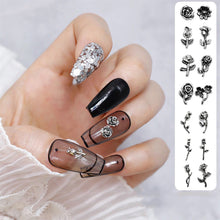 Load image into Gallery viewer, 10pcs Metal Rose Nail Ornaments Retro Dark Style Three-dimensional Rose Ancient Silver Nail Ornaments Nail Art Decoration
