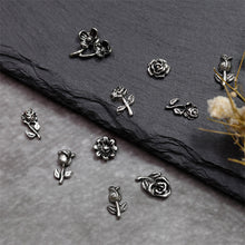 Load image into Gallery viewer, 10pcs Metal Rose Nail Ornaments Retro Dark Style Three-dimensional Rose Ancient Silver Nail Ornaments Nail Art Decoration
