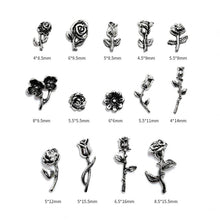 Load image into Gallery viewer, 10pcs Metal Rose Nail Ornaments Retro Dark Style Three-dimensional Rose Ancient Silver Nail Ornaments Nail Art Decoration

