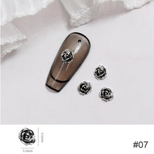 Load image into Gallery viewer, 10pcs Metal Rose Nail Ornaments Retro Dark Style Three-dimensional Rose Ancient Silver Nail Ornaments Nail Art Decoration

