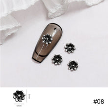 Load image into Gallery viewer, 10pcs Metal Rose Nail Ornaments Retro Dark Style Three-dimensional Rose Ancient Silver Nail Ornaments Nail Art Decoration
