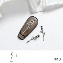 Load image into Gallery viewer, 10pcs Metal Rose Nail Ornaments Retro Dark Style Three-dimensional Rose Ancient Silver Nail Ornaments Nail Art Decoration

