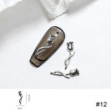 Load image into Gallery viewer, 10pcs Metal Rose Nail Ornaments Retro Dark Style Three-dimensional Rose Ancient Silver Nail Ornaments Nail Art Decoration
