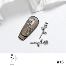 Load image into Gallery viewer, 10pcs Metal Rose Nail Ornaments Retro Dark Style Three-dimensional Rose Ancient Silver Nail Ornaments Nail Art Decoration
