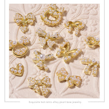 Load image into Gallery viewer, Nail Art Pearl Alloy Jewelry Bow Knot Diamond Jewelry Nail Jewelry Nail Art Decoration Manicure Accessories
