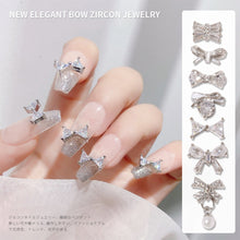 Load image into Gallery viewer, Silver Zircon Bow Nail Decoration Shiny Diamond Nail Art Jewelry Nail Art Decoration Manicure Accessories
