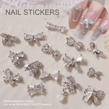 Load image into Gallery viewer, Silver Zircon Bow Nail Decoration Shiny Diamond Nail Art Jewelry Nail Art Decoration Manicure Accessories
