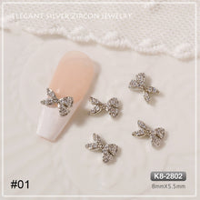 Load image into Gallery viewer, Silver Zircon Bow Nail Decoration Shiny Diamond Nail Art Jewelry Nail Art Decoration Manicure Accessories
