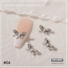 Load image into Gallery viewer, Silver Zircon Bow Nail Decoration Shiny Diamond Nail Art Jewelry Nail Art Decoration Manicure Accessories
