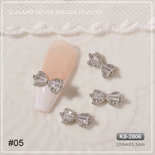 Load image into Gallery viewer, Silver Zircon Bow Nail Decoration Shiny Diamond Nail Art Jewelry Nail Art Decoration Manicure Accessories
