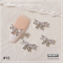 Load image into Gallery viewer, Silver Zircon Bow Nail Decoration Shiny Diamond Nail Art Jewelry Nail Art Decoration Manicure Accessories
