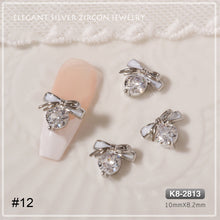 Load image into Gallery viewer, Silver Zircon Bow Nail Decoration Shiny Diamond Nail Art Jewelry Nail Art Decoration Manicure Accessories
