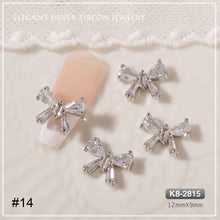 Load image into Gallery viewer, Silver Zircon Bow Nail Decoration Shiny Diamond Nail Art Jewelry Nail Art Decoration Manicure Accessories
