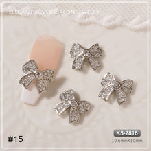 Load image into Gallery viewer, Silver Zircon Bow Nail Decoration Shiny Diamond Nail Art Jewelry Nail Art Decoration Manicure Accessories
