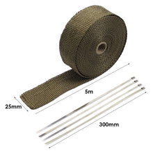 Load image into Gallery viewer, 5M Roll Motorcycle Exhaust Heat Shield Thermal Exhaust Tape Fiberglass Heat Wrap Pipe Heat Insulation with Stainless Ties
