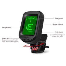 Load image into Gallery viewer, Universal Guitar Tuner Digital LCD Clip-on Equal Temperaments Bass Violin Ukuele Tuner Chromatic 360 Degree Rotatable Sensitive

