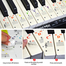 Load image into Gallery viewer, 49 / 61/ 76 / 88 Key Colorful Transparent Removable Piano Stickers Keyboards Detachable Music Decal Notes for Hand Roll Piano Eelectric Piano
