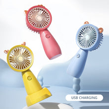 Load image into Gallery viewer, Portable USB Chargeable Mini Fan with Base Cute Catoon Handheld Fans Summer Electric Fan Outdoor Indoor Students Fan with Lanyard
