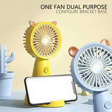 Load image into Gallery viewer, Portable USB Chargeable Mini Fan with Base Cute Catoon Handheld Fans Summer Electric Fan Outdoor Indoor Students Fan with Lanyard

