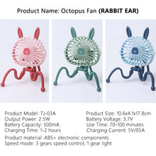 Load image into Gallery viewer, USB Chargeable Fan Baby Stroller Bed Fan Mute Retractable Fan with Clip Variable Portable Octopus Mini Fan Office Desktop Fan
