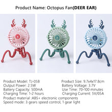 Load image into Gallery viewer, USB Chargeable Fan Baby Stroller Bed Fan Mute Retractable Fan with Clip Variable Portable Octopus Mini Fan Office Desktop Fan

