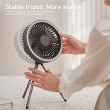 Load image into Gallery viewer, Multifunction Eletric Fan Appliance USB Chargeable Tripod Stand Desk Fan with Night Light Outdoor Camping Ceiling Fan
