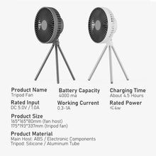 Load image into Gallery viewer, Multifunction Eletric Fan Appliance USB Chargeable Tripod Stand Desk Fan Outdoor Camping Ceiling Fan
