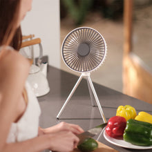 Load image into Gallery viewer, Multifunction Eletric Fan Appliance USB Chargeable Tripod Stand Desk Fan Outdoor Camping Ceiling Fan
