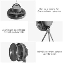 Load image into Gallery viewer, Multifunction Eletric Fan Appliance USB Chargeable Tripod Stand Desk Fan Outdoor Camping Ceiling Fan
