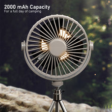 Load image into Gallery viewer, Multifunction Eletric Fan Appliance with Control USB Chargeable Tripod Stand Desk Fan with Light Outdoor Camping Ceiling Fan
