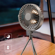 Load image into Gallery viewer, Multifunction Eletric Fan Appliance with Control USB Chargeable Tripod Stand Desk Fan with Light Outdoor Camping Ceiling Fan
