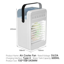Load image into Gallery viewer, Mini Air Conditioner Timing Air Cooler Fan with Atmosphere Light USB Air Cooling Fan Office Desktop Fan Moisturizing Fan
