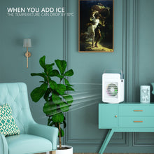 Load image into Gallery viewer, Mini Air Conditioner Timing Air Cooler Fan with Atmosphere Light USB Air Cooling Fan Office Desktop Fan Moisturizing Fan
