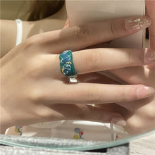 Load image into Gallery viewer, Fashion Vintage Alloy Painted Botanical Floral Pattern Ring Irregular Opening Ring Flower Women Female Accessories
