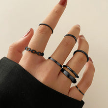 Load image into Gallery viewer, 7pcs/set Fashion Black Knuckle Ring Creative Chain Open Ring Personality Simple Cool Multi-layer Women Combination Set
