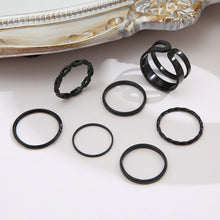 Load image into Gallery viewer, 7pcs/set Fashion Black Knuckle Ring Creative Chain Open Ring Personality Simple Cool Multi-layer Women Combination Set
