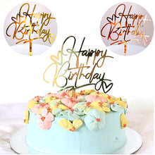 Load image into Gallery viewer, Acrylic Cake Topper Resuable Double Heart Happy Birthday Topper Cupcake Dessert Decor Birthday Party Supplies
