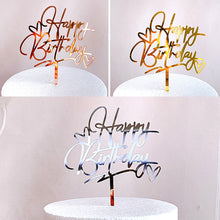 Load image into Gallery viewer, Acrylic Cake Topper Resuable Double Heart Happy Birthday Topper Cupcake Dessert Decor Birthday Party Supplies

