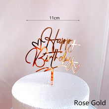 Load image into Gallery viewer, Acrylic Cake Topper Resuable Double Heart Happy Birthday Topper Cupcake Dessert Decor Birthday Party Supplies
