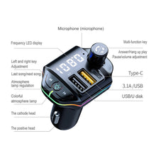 Load image into Gallery viewer, Fm Transmitter Car Bluetooth A10 Colorful Atmosphere Light FM Transmitter BT 5.0 Car Charging MP3 Player
