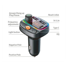 Load image into Gallery viewer, Car Bluetooth 5.0 Transmitter Wireless Mp3 Player Handsfree Audio Receiver Ambient Light FM Transmitter Type-C 3.1A Quick Charge
