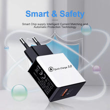 Load image into Gallery viewer, 3A Quick Charge 3.0 USB Charger EU Wall Mobile Phone Charger Adapter for iPhone X MAX 7 8 QC3.0 Fast Charging for Samsung Xiaomi
