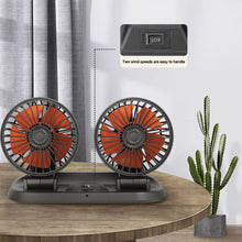 Load image into Gallery viewer, Car Fan 3 Speed Dual Head Car Auto Cooling 360 Degree Rotatable Air Circulator Fan 12V/24V for Van SUVRV Boat Auto Vehicles
