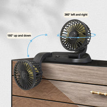 Load image into Gallery viewer, Car Fan 3 Speed Dual Head Car Auto Cooling 360 Degree Rotatable Air Circulator Fan 12V/24V for Van SUVRV Boat Auto Vehicles
