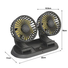 Load image into Gallery viewer, Car Fan 3 Speed Dual Head Car Auto Cooling 360 Degree Rotatable Air Circulator Fan 12V/24V for Van SUVRV Boat Auto Vehicles
