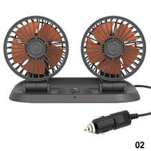 Load image into Gallery viewer, Car Fan 3 Speed Dual Head Car Auto Cooling 360 Degree Rotatable Air Circulator Fan 12V/24V for Van SUVRV Boat Auto Vehicles
