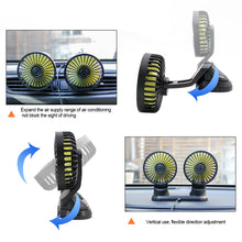 Load image into Gallery viewer, Car Fan Multi-Angle Rotatable Dual Head 3-Speed Dashboard USB Powered For Summer Cooling Fan Accessories
